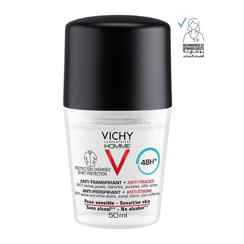 Vichy, Homme 48H Deodorant Roll On Anti Stains Men – 50 Ml - 72423