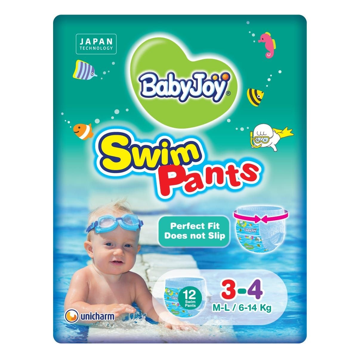 Baby Joy Swim Pants, Size 3 – 4, 6-14 Kg, 12 Pieces - 76019